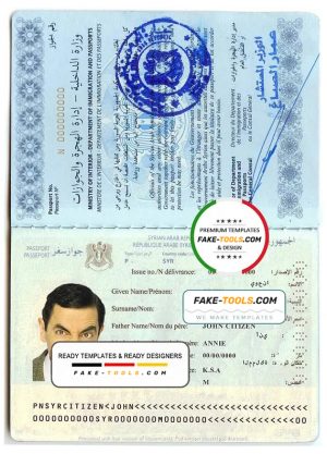 Syria passport template in PSD format, fully editable
