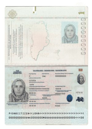 Denmark passport template in PSD format, fully editable