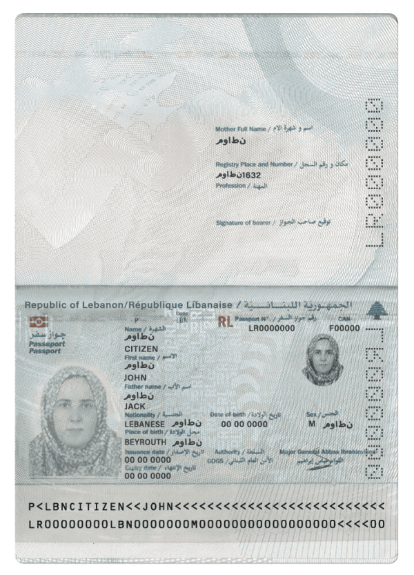 Lebanon passport template in PSD format, fully editable