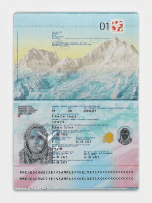 Switzerland passport template in PSD format, fully editable, with all fonts