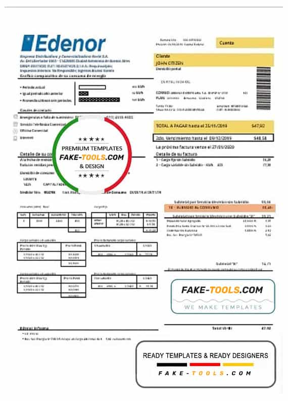 Argentina Edenor easy to fill utility bill template in Word (.doc) and PDF (.pdf) format Argentina Edenor easy to fill utility bill template in Word (.doc) and PDF (.pdf) format