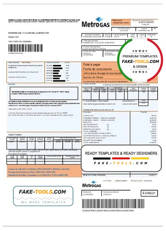 Argentina Metrogas easy to fill utility bill template in Word and PDF format Argentina Metrogas easy to fill utility bill template in Word and PDF format