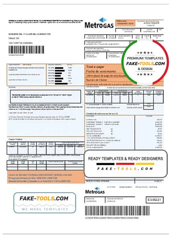 Argentina Metrogas easy to fill utility bill template in Word and PDF format Argentina Metrogas easy to fill utility bill template in Word and PDF format