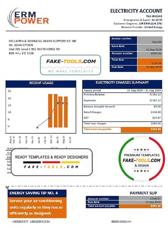 Australia ERM Power electricity proof of address utility bill template in Word and PDF format Australia ERM Power electricity proof of address utility bill template in Word and PDF format