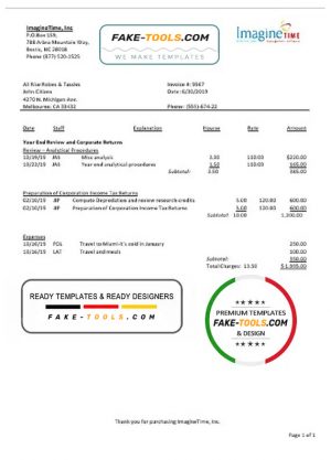 Australia Imagine Time utility bill template in Word and PDF format