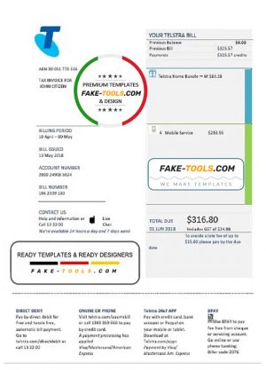Australia Telstra telecommunications utility bill template in Word and PDF format