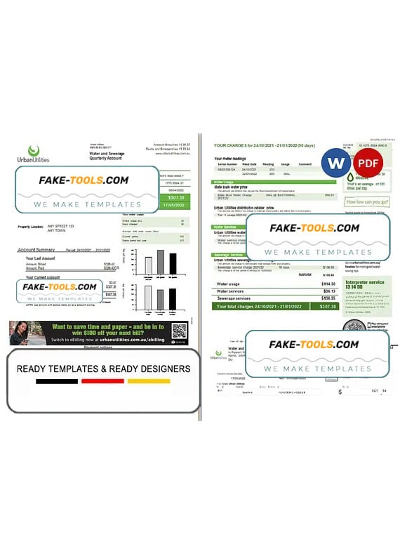 Australia Urban Utilities .doc and .pdf utility bill template Australia Urban Utilities .doc and .pdf utility bill template
