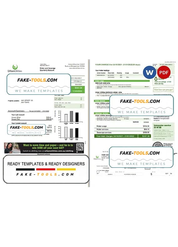 Australia Urban Utilities .doc and .pdf utility bill template Australia Urban Utilities .doc and .pdf utility bill template