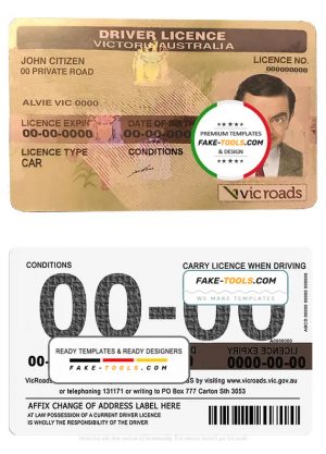 Australia Victoria state driving license template in PSD format, fully editable, with all fonts