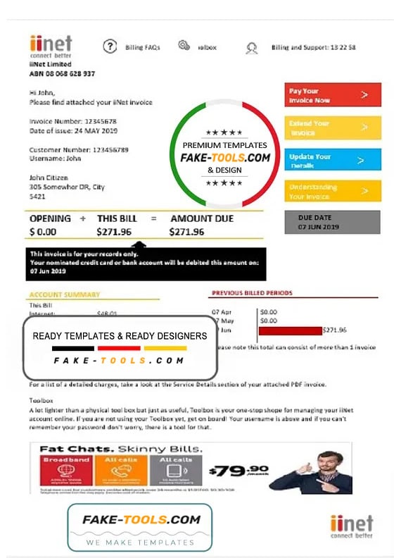 Australia iiNet utility bill template in Word and PDF format (.doc and .pdf) Australia iiNet utility bill template in Word and PDF format (.doc and .pdf)