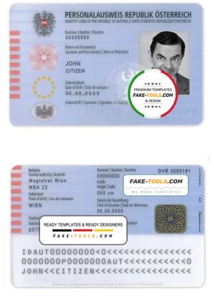 Austria ID template in PSD format, fully editable, with all fonts