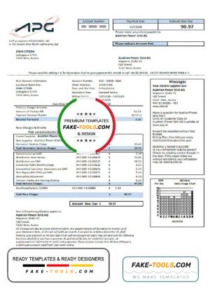 Austria Austrian Power Grid AG utility bill template in Word and PDF format