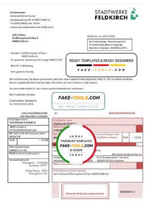Austria Stadtwerke Feldkirch utility bill template in Word and PDF format