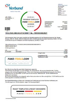 Austria Verbund Austrian Power Grid utility bill template in Word and PDF format