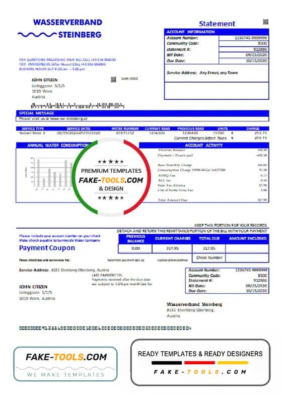 Austria Wasserverband Steinberg water utility bill template in Word and PDF format Austria Wasserverband Steinberg water utility bill template in Word and PDF format