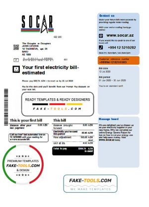 Azerbaijan Socar Gas utility bill template in Word and PDF format