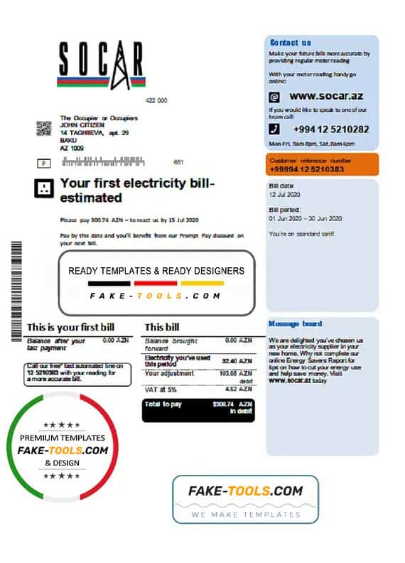 Azerbaijan Socar Gas utility bill template in Word and PDF format Azerbaijan Socar Gas utility bill template in Word and PDF format