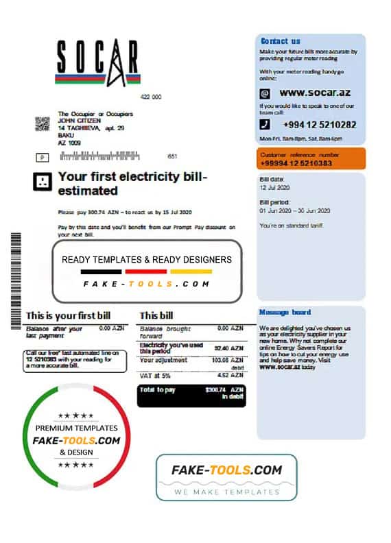 Azerbaijan Socar gas utility bill template, fully editable in PSD format Azerbaijan Socar gas utility bill template, fully editable in PSD format