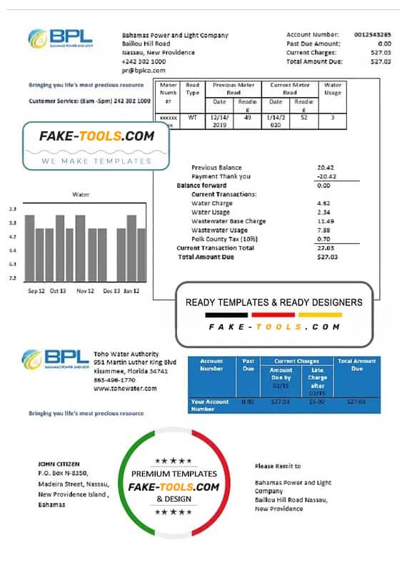 Bahamas Power and Light Company utility bill template in Word and PDF format Bahamas Power and Light Company utility bill template in Word and PDF format