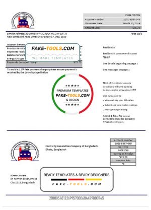 Bangladesh Electricity Generation Company of Bangladesh utility bill template in Word and PDF format