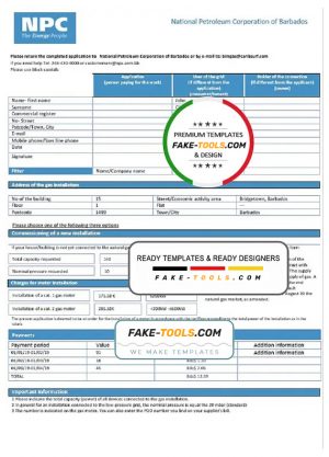 Barbados National Petroleum Corporation of Barbados gas utility bill template in Word and PDF format