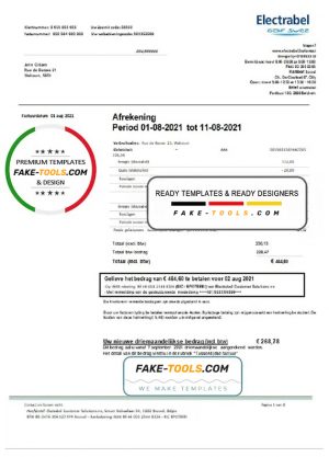 Belgium Electrabel electricity utility bill template, fully editable in Word and PDF format