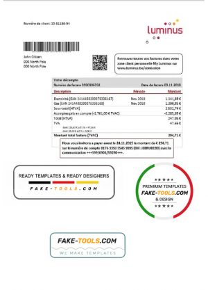 Belgium Luminus utility bill template in Word and PDF format (in .doc and .pdf format)