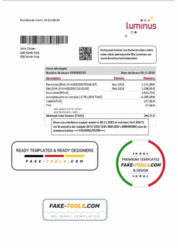 Belgium Luminus utility bill template in Word and PDF format (in .doc and .pdf format) Belgium Luminus utility bill template in Word and PDF format (in .doc and .pdf format)