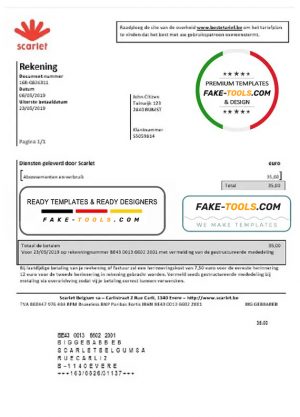 Belgium Scarlet utility bill template in Word and PDF format (.doc and .pdf)