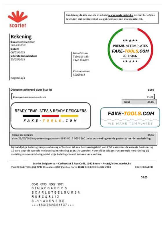 Belgium Scarlet utility bill template in Word and PDF format (.doc and .pdf) Belgium Scarlet utility bill template in Word and PDF format (.doc and .pdf)