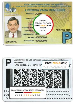 Bolivia driving license template in PSD format, fully editable