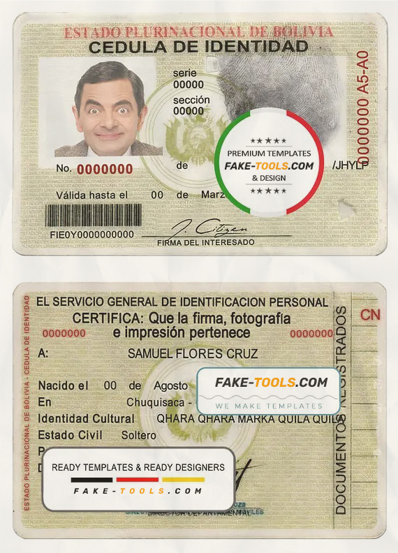 Bolivia ID card template in PSD format, fully editable scan effect