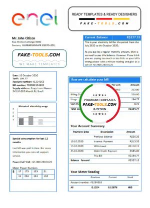 Brazil ENEL electricity utility bill template in Word and PDF format