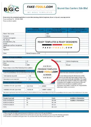 Brunei Gas Carriers gas utility bill template in Word and PDF format