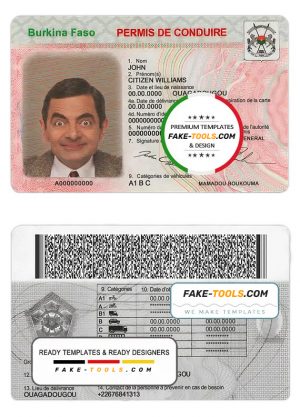 Burkina Faso driving license template in PSD format, fully editable