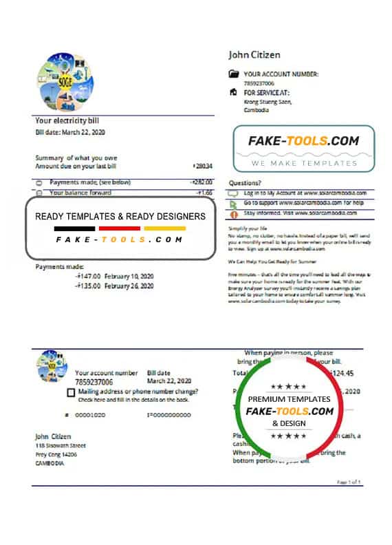 Cambodia Solar Green Energy Cambodia Co utility bill template in Word and PDF format Cambodia Solar Green Energy Cambodia Co utility bill template in Word and PDF format