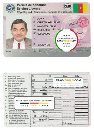 Cameroon driving license template in PSD format, fully editable