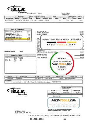 Canada ELK energy utility bill template, fully editable in PSD format