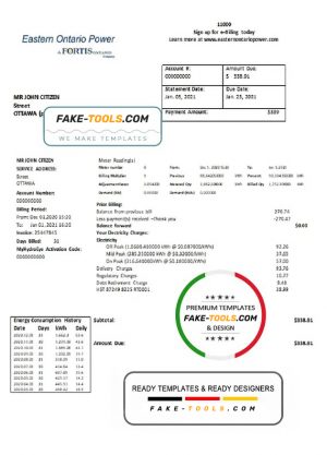 Canada Eastern Ontario Power utility bill template in Word and PDF format