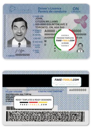 Canada Ontario driving license template in PSD format (2018 – present)