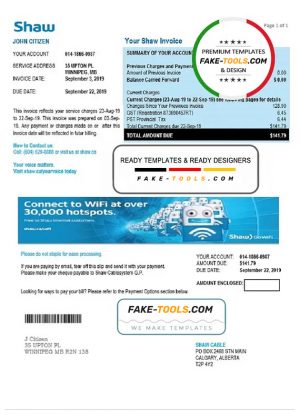 Canada Shaw utility bill template in Word and PDF format