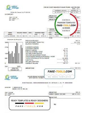 Canada Yukon Energy utility bill template in Word and PDF format