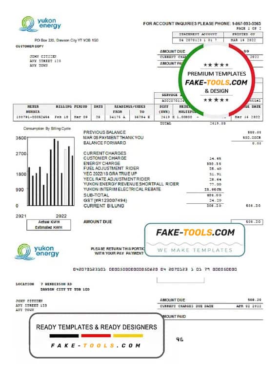 Canada Yukon Energy utility bill template in Word and PDF format Canada Yukon Energy utility bill template in Word and PDF format