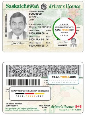 Canada province Saskatchewan driving license template in PSD format , fully editable