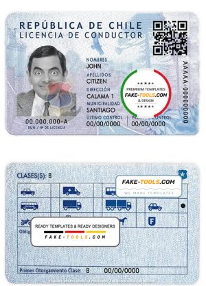 Chile driving license template in PSD format, fully editable, with all fonts