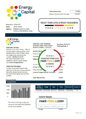 Chile Energy Capital utility bill template in Word and PDF format