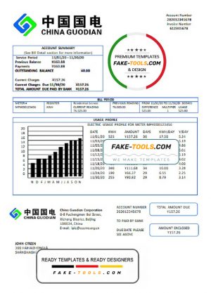 China Guodian Corporation electricity utility bill template in Word and PDF format
