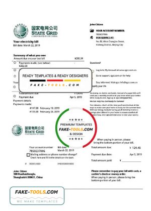 China State Grid Corporation of China electricity utility bill template in Word and PDF format