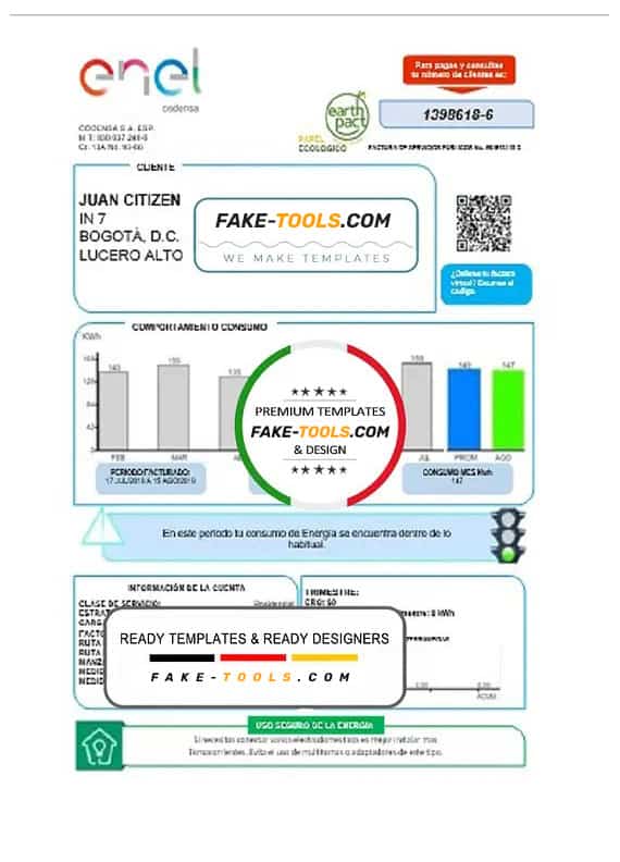 Colombia ENEL energy utility bill template in Word and PDF format Colombia ENEL energy utility bill template in Word and PDF format