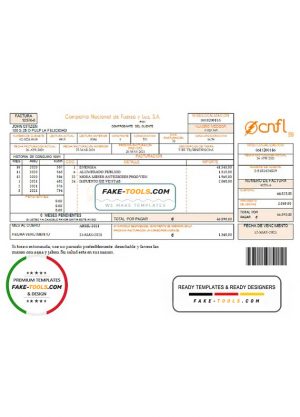 Costa Rica Compañía Nacional de Fuerza y Luz, S.A. (CNFL) utility bill template in Word and PDF format